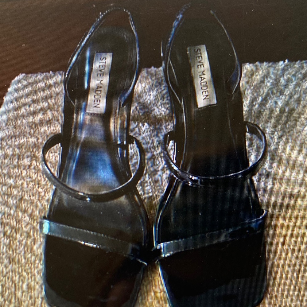 Steve Madden Glossy Black Strappy Heels